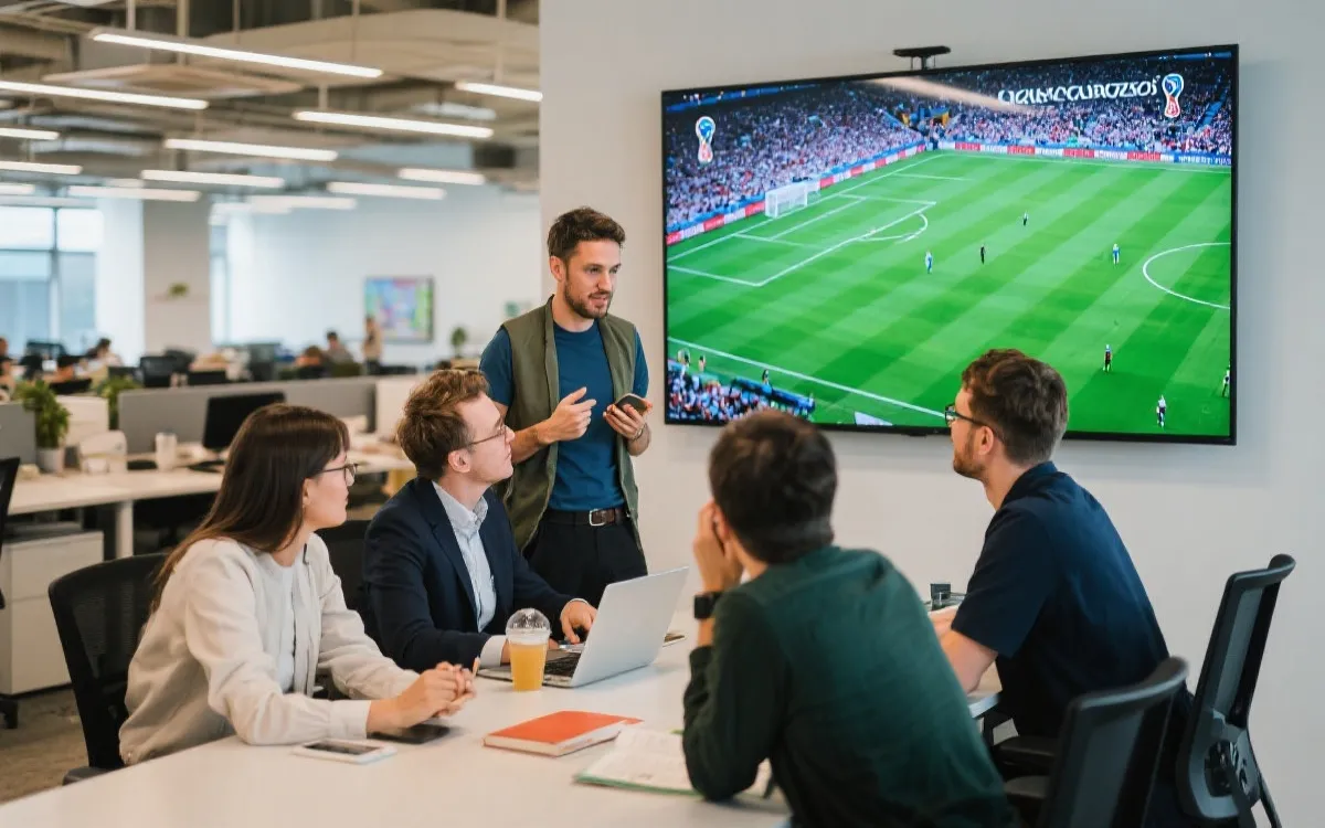 创意团队围绕世界杯主题设计数字内容与视觉素材的场景